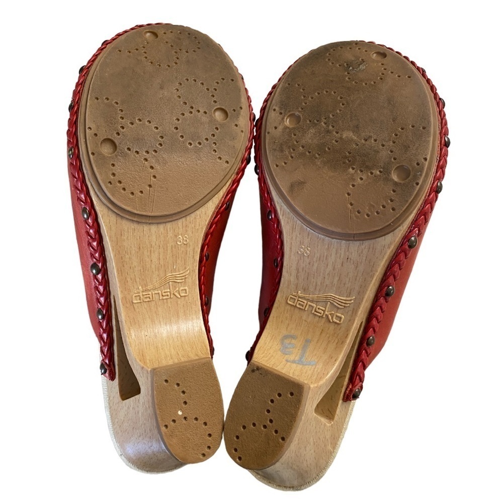 Dansko Red Leather Platform Clogs with Perforated Floral Detail - Picture 9 of 10